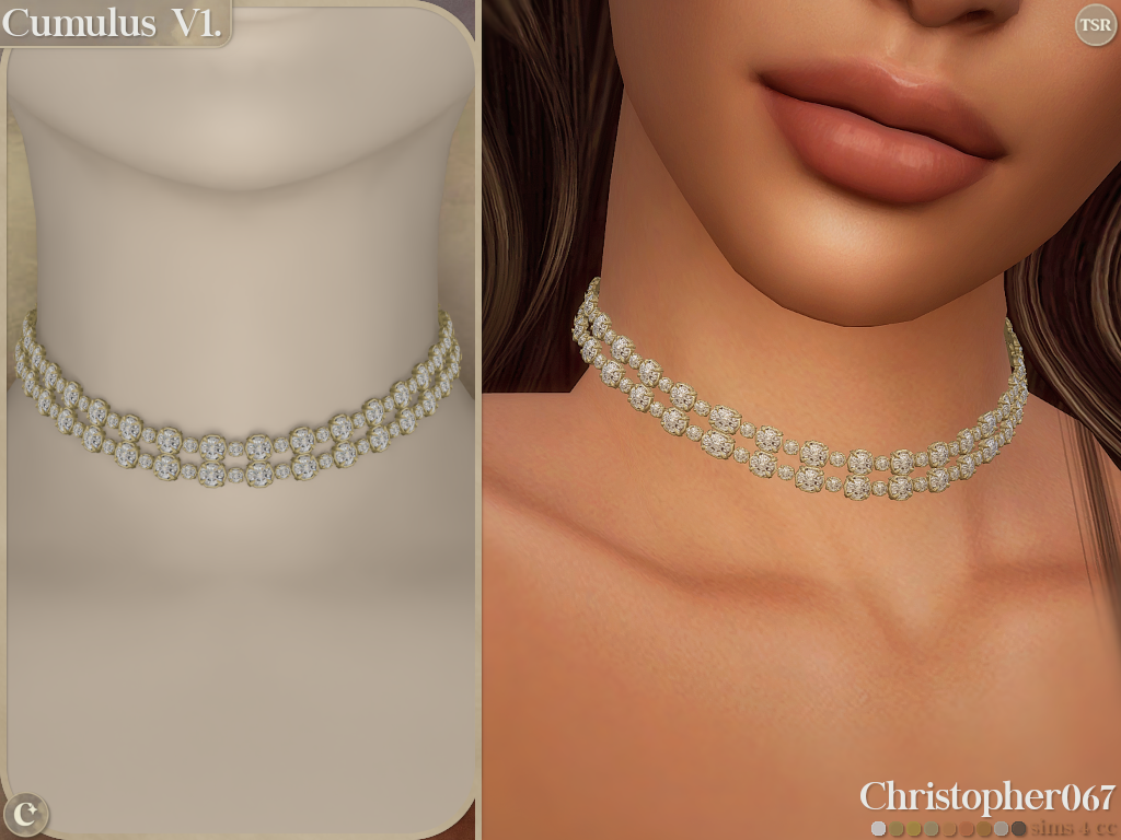 Cumulus Necklace Set - Diamond Tennis Chain Chokers mod for The Sims 4 