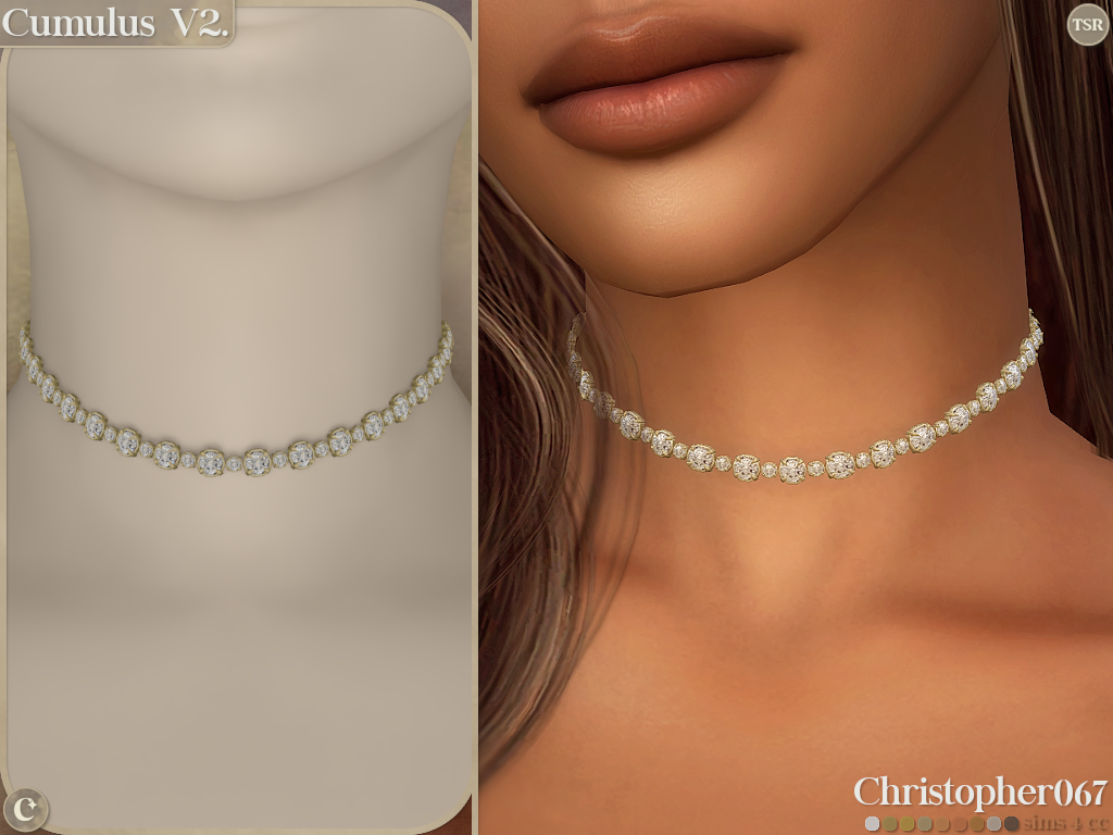 Cumulus Necklace Set - Diamond Tennis Chain Chokers mod for The Sims 4 