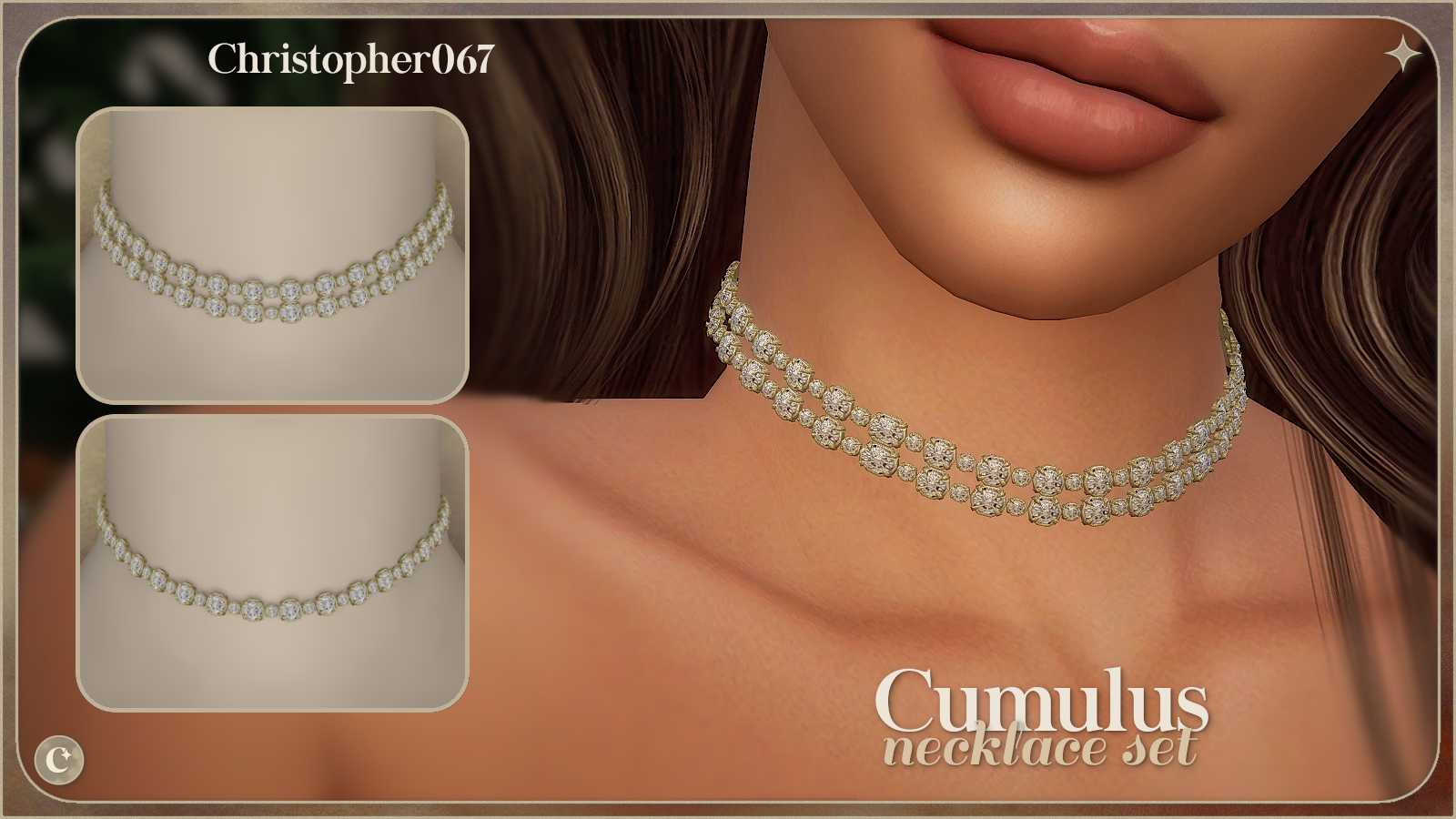 Cumulus Necklace Set - Diamond Tennis Chain Chokers mod for The Sims 4 