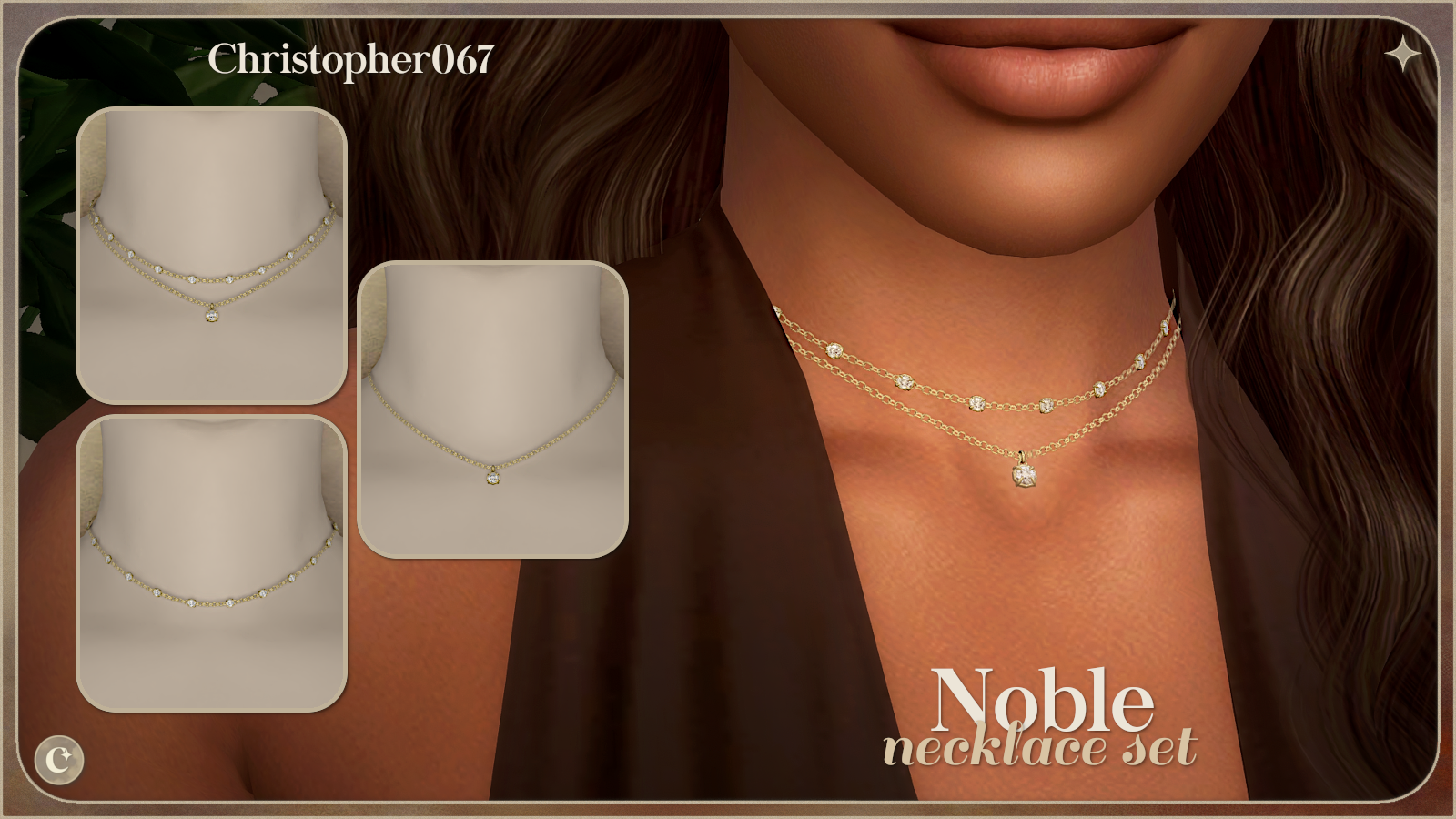 Noble Necklace Set - Diamond Bead Chain Layered Necklaces mod for The Sims 4 