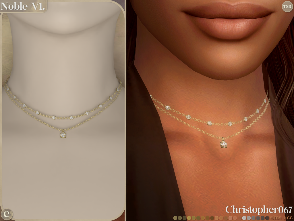 Noble Necklace Set - Diamond Bead Chain Layered Necklaces mod for The Sims 4 
