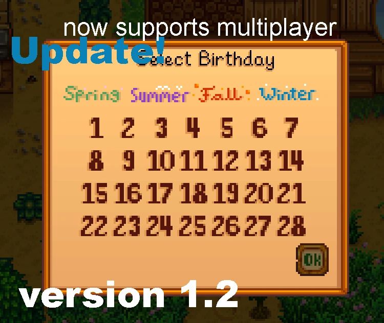BRRR Birthday Redux Reworked Revamped mod for Stardew Valley