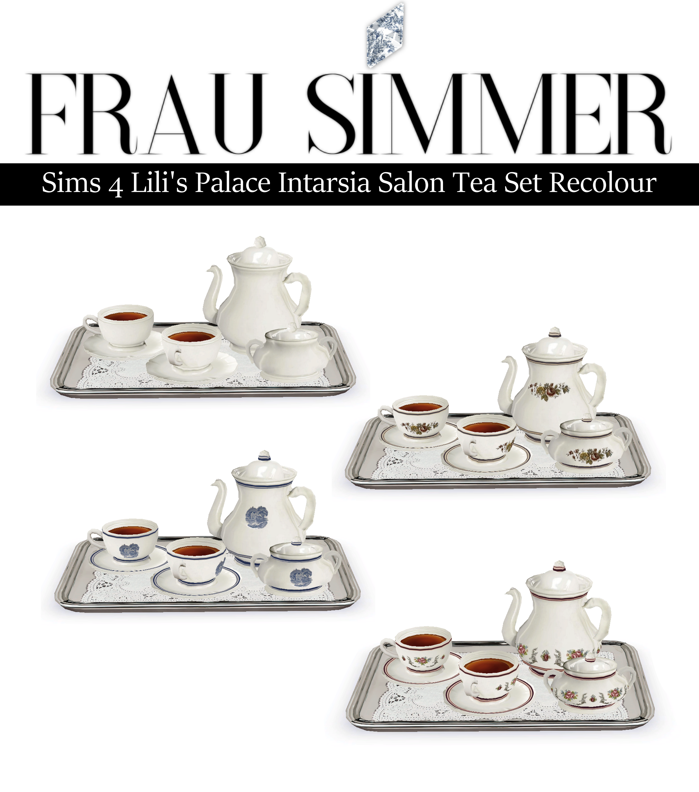 Lili's Palace Intarsia Salon Tea Set Recolour by Frausimmer mod for The Sims 4 